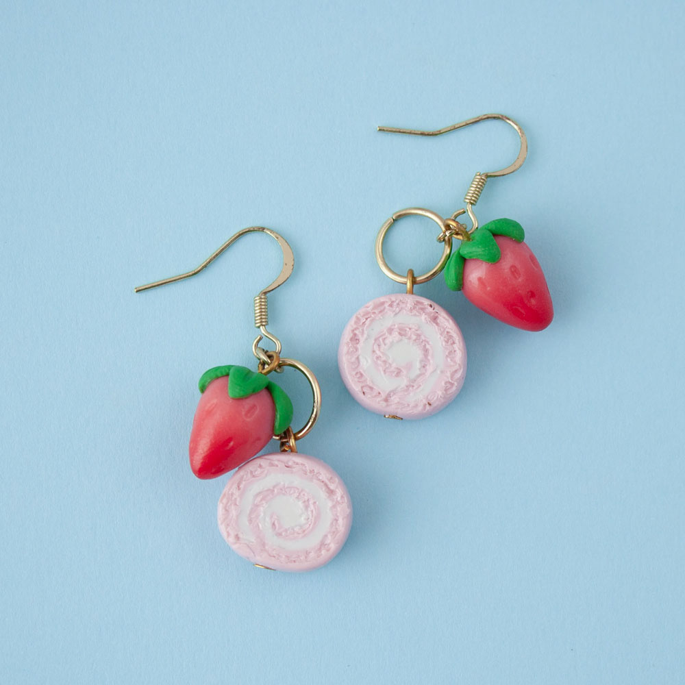 Strawberry Creme Roll Cake Dangles