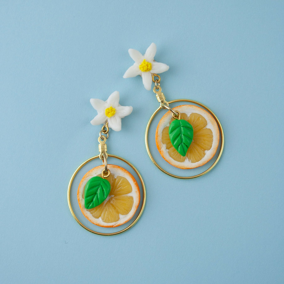 Citrus Slice & Blossom Hoop Dangles